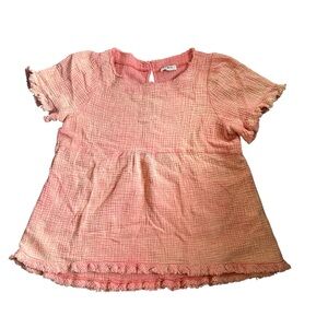 Umgee Coral Ruffled Frayed Women’s Gauzy Babydoll Top Cotton Blouse Size Large